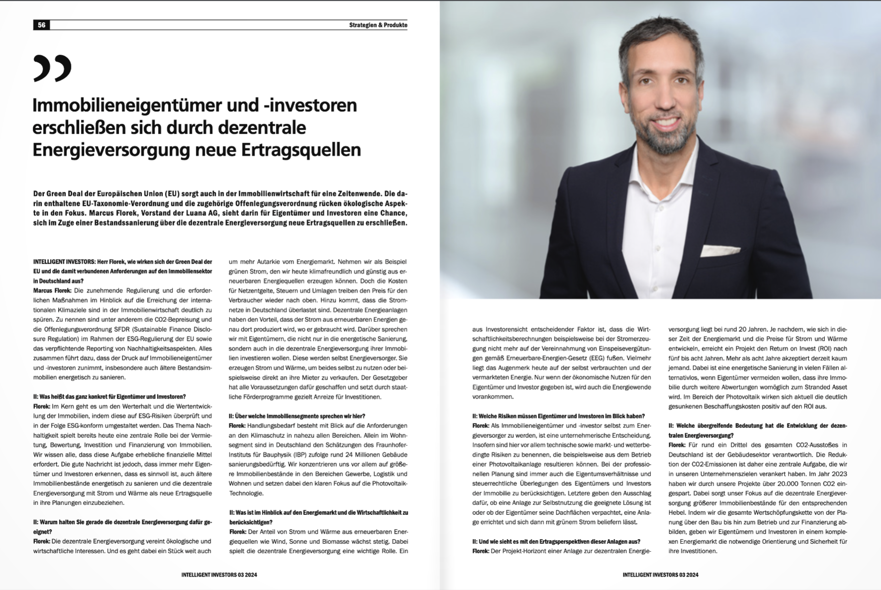Screenshot aus der Intelligent Investors mit Marcus Florek, CEO Luana AG im Portrait