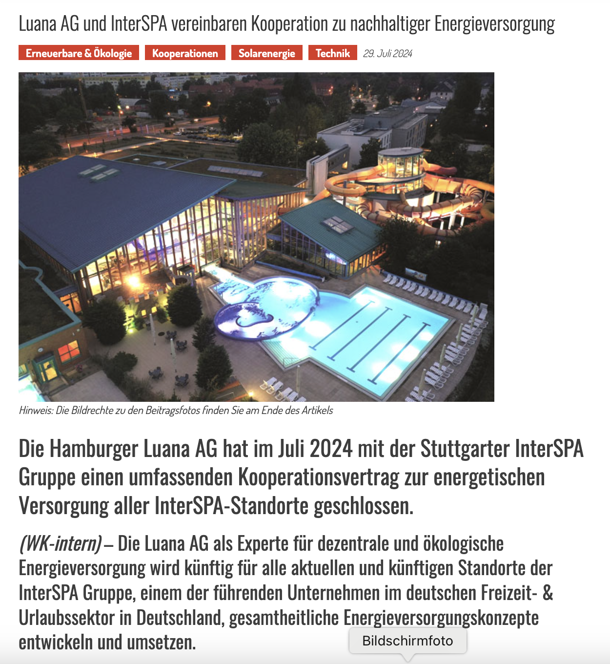 Screenshot Presseveroeffentlichung-Luana-AG-Koop-Interspa-Wonnemar-Windkraft-Journal